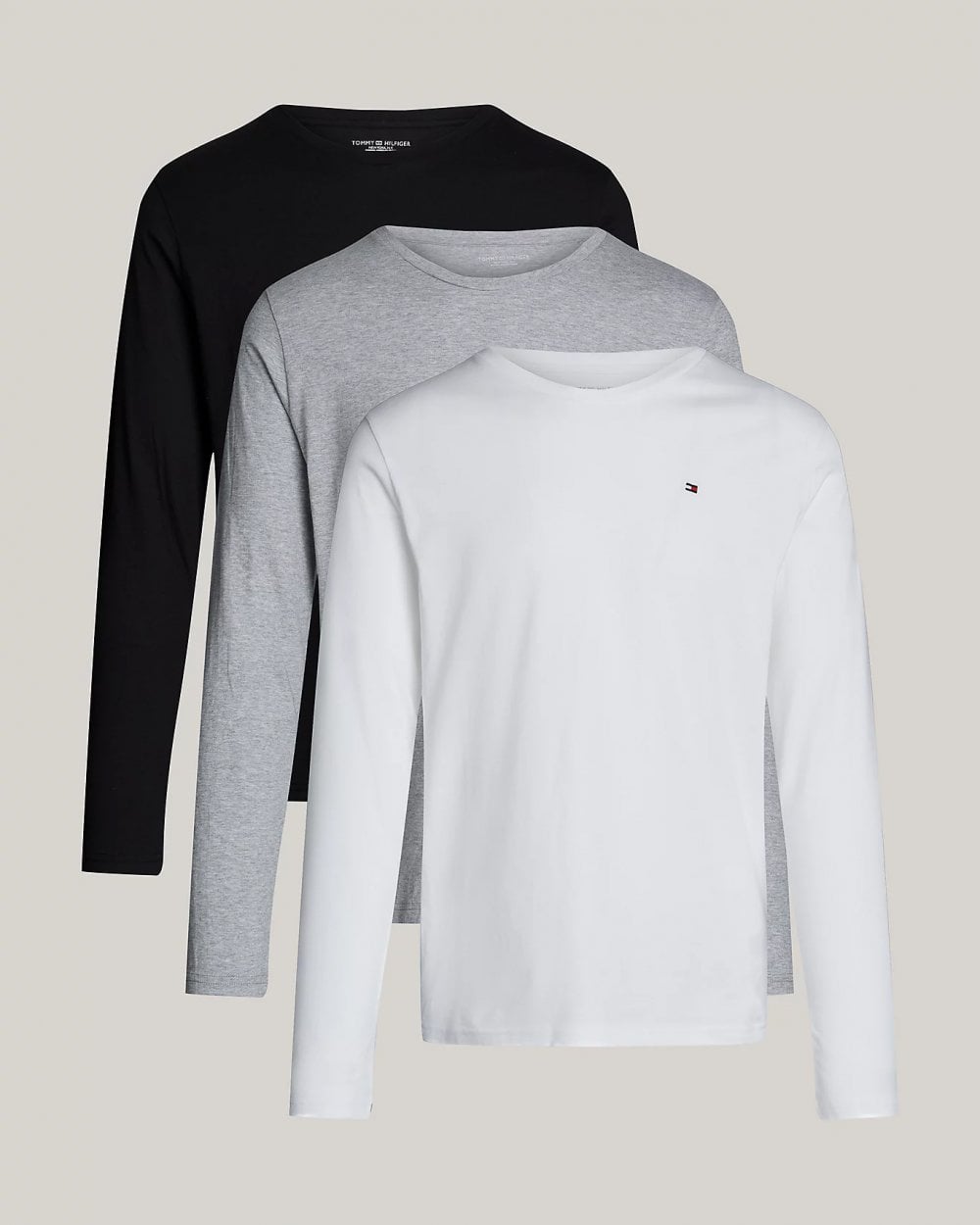 Tommy Hilfiger 3 Pack Mens Long Sleeve T-Shirts - White/Black/Grey Heather