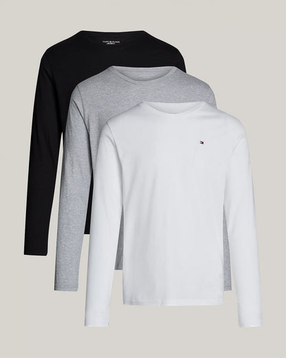 Tommy Hilfiger 3 Pack Mens Long Sleeve T-Shirts - White/Black/Grey Heather