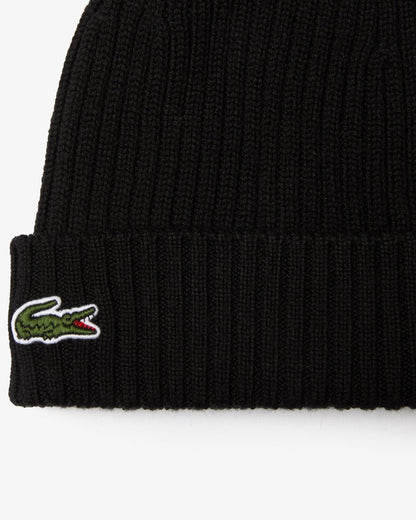 Lacoste Mens Ribbed Beanie - Black 031