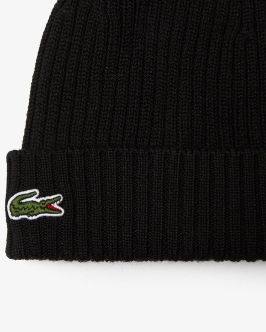 Lacoste Mens Ribbed Beanie - Black 031