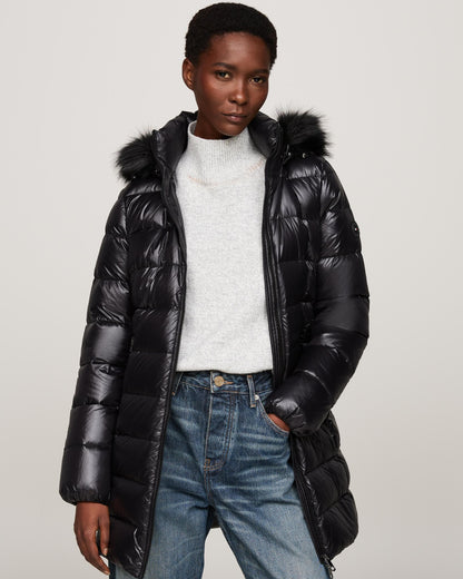 Tommy Hilfiger Tyra Gloss Long Down Faux Fur Womens Jacket