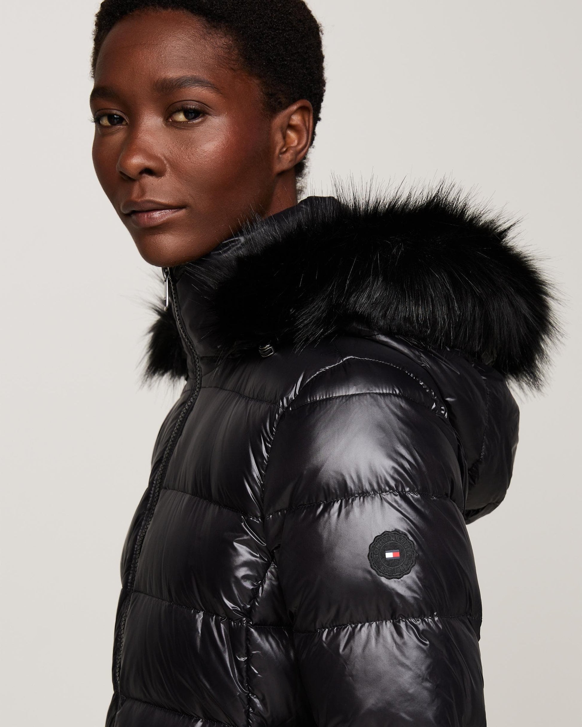 Tommy Hilfiger Tyra Gloss Long Down Faux Fur Womens Jacket