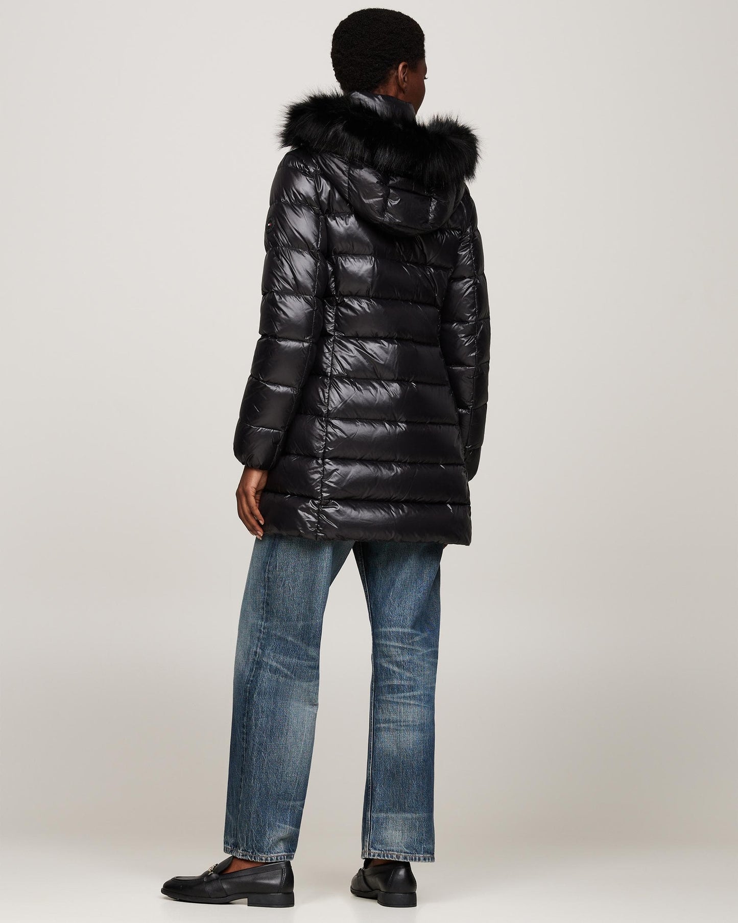 Tommy Hilfiger Tyra Gloss Long Down Faux Fur Womens Jacket