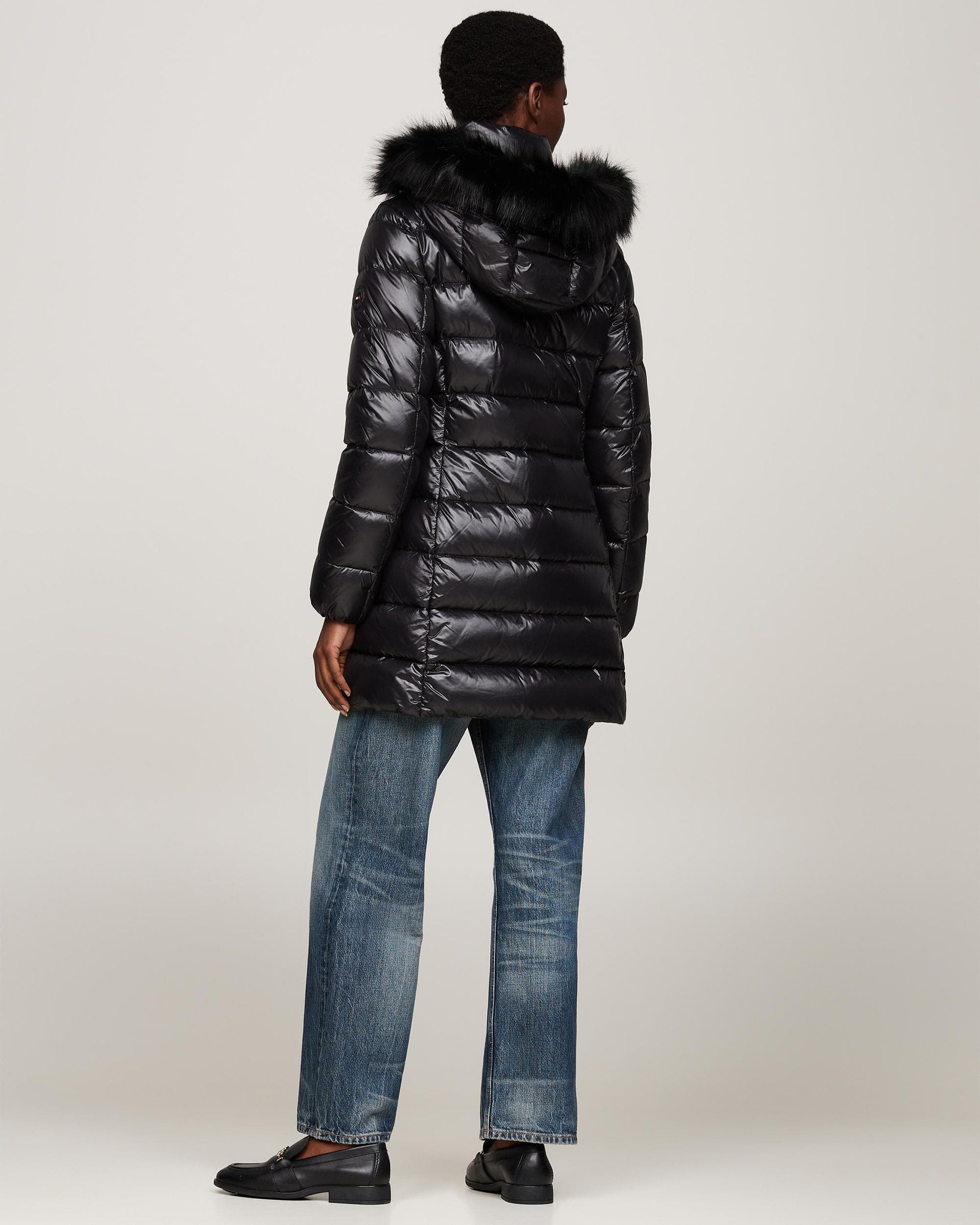 Tommy Hilfiger Tyra Gloss Long Down Faux Fur Womens Jacket