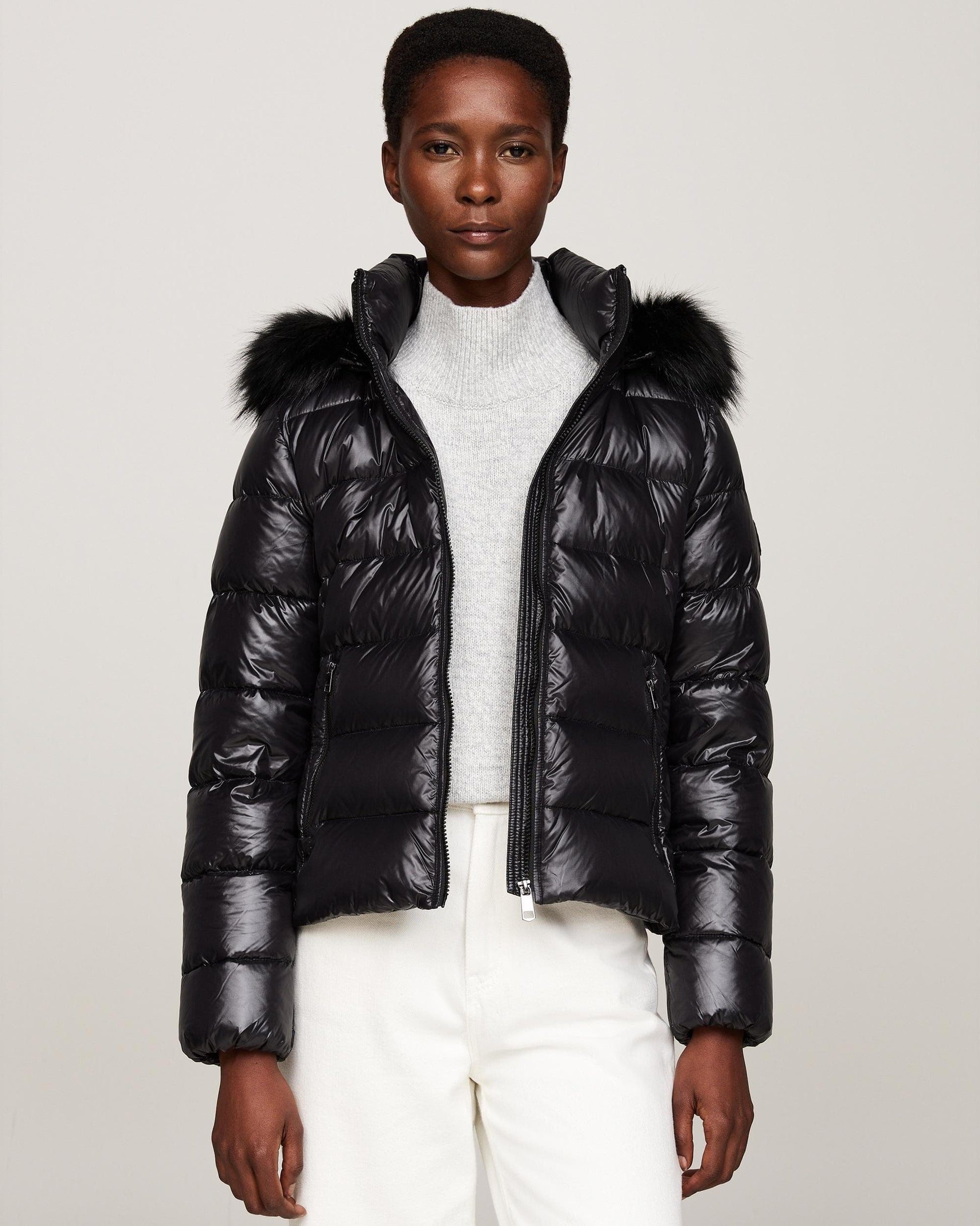 Tommy Hilfiger Tyra Gloss Down Faux Fur Womens Jacket