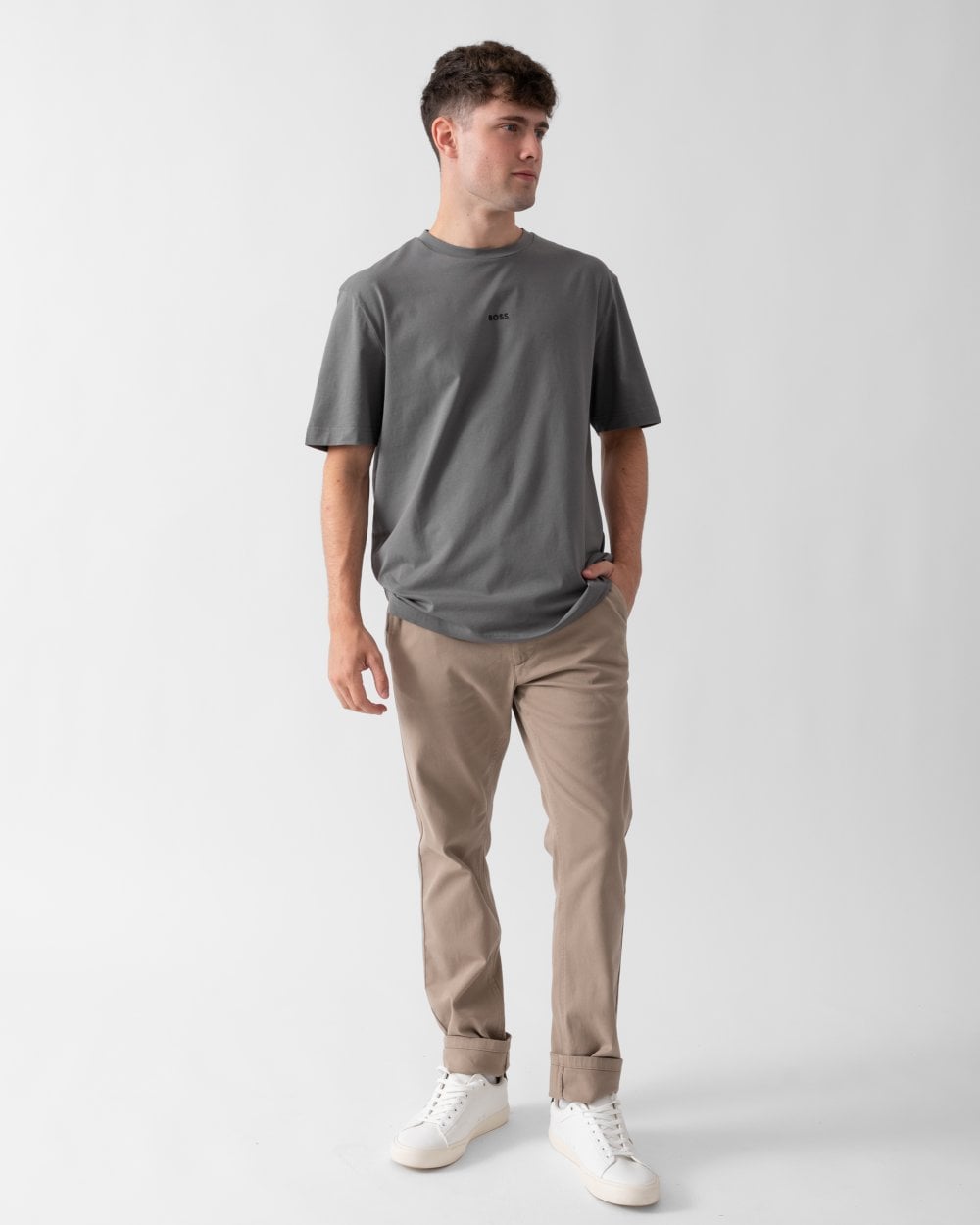 BOSS Orange TChup Mens Crew Neck Small Logo T-Shirt - Dark Grey 029