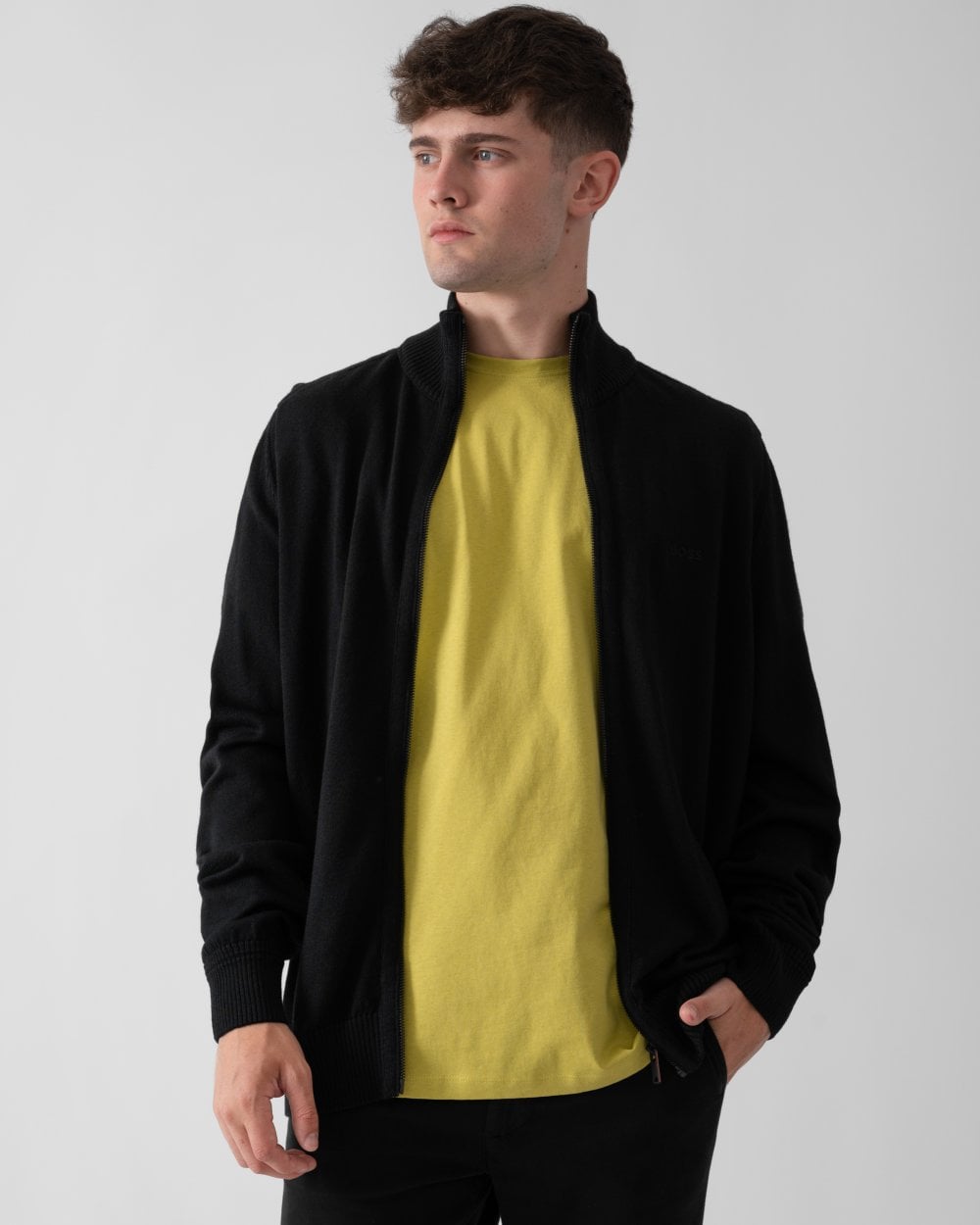 BOSS Orange Avac Mens Full Zip Funnel Neck Jumper - Black 001 - CHO - Designer Mens Jumpers