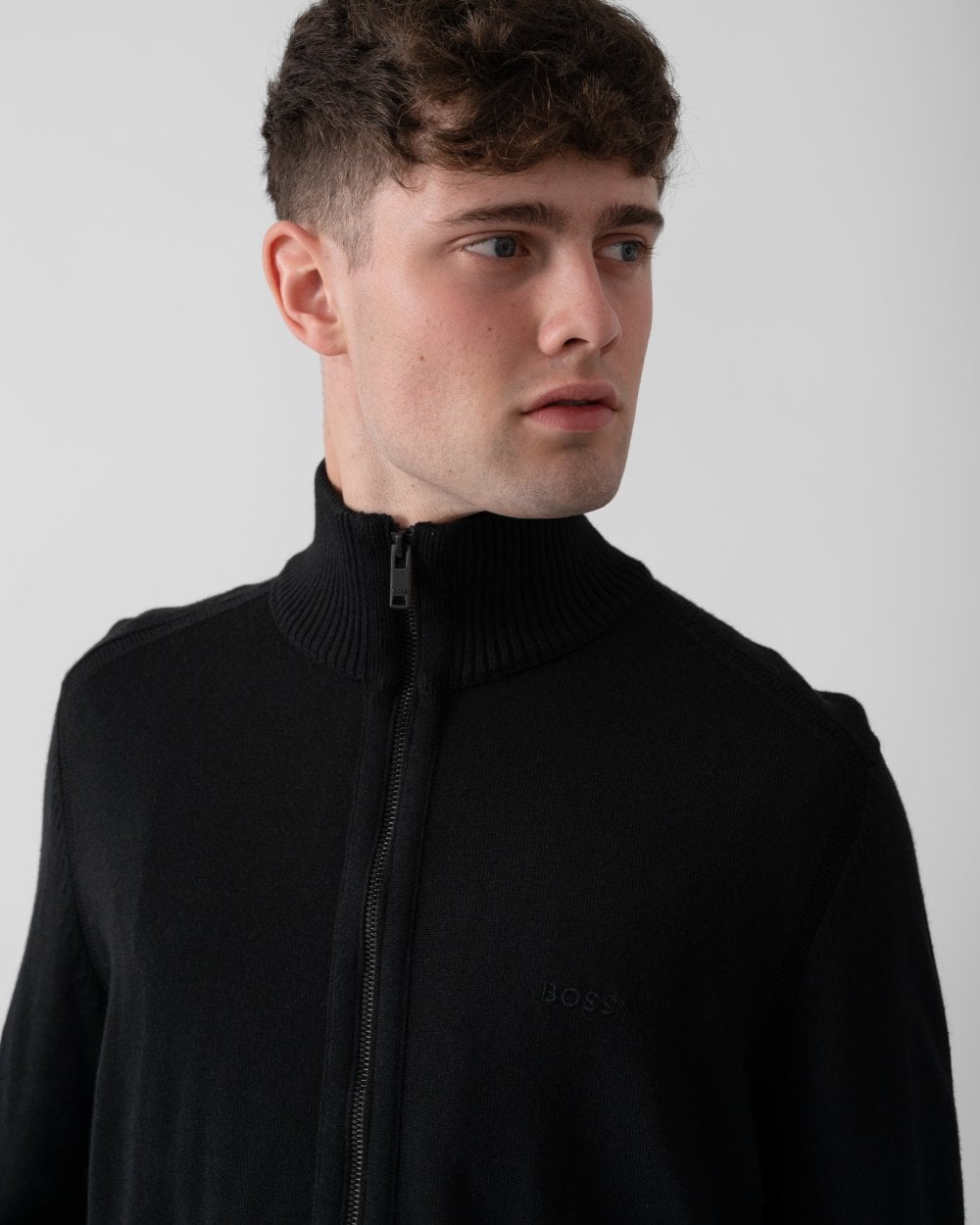 BOSS Orange Avac Mens Full Zip Funnel Neck Jumper - Black 001