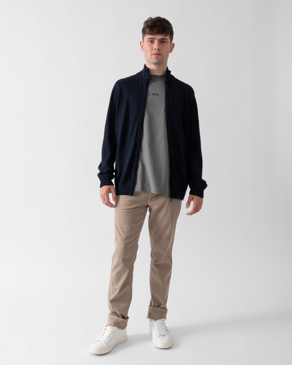 BOSS Orange Avac Mens Full Zip Funnel Neck Jumper - Dark Blue 404