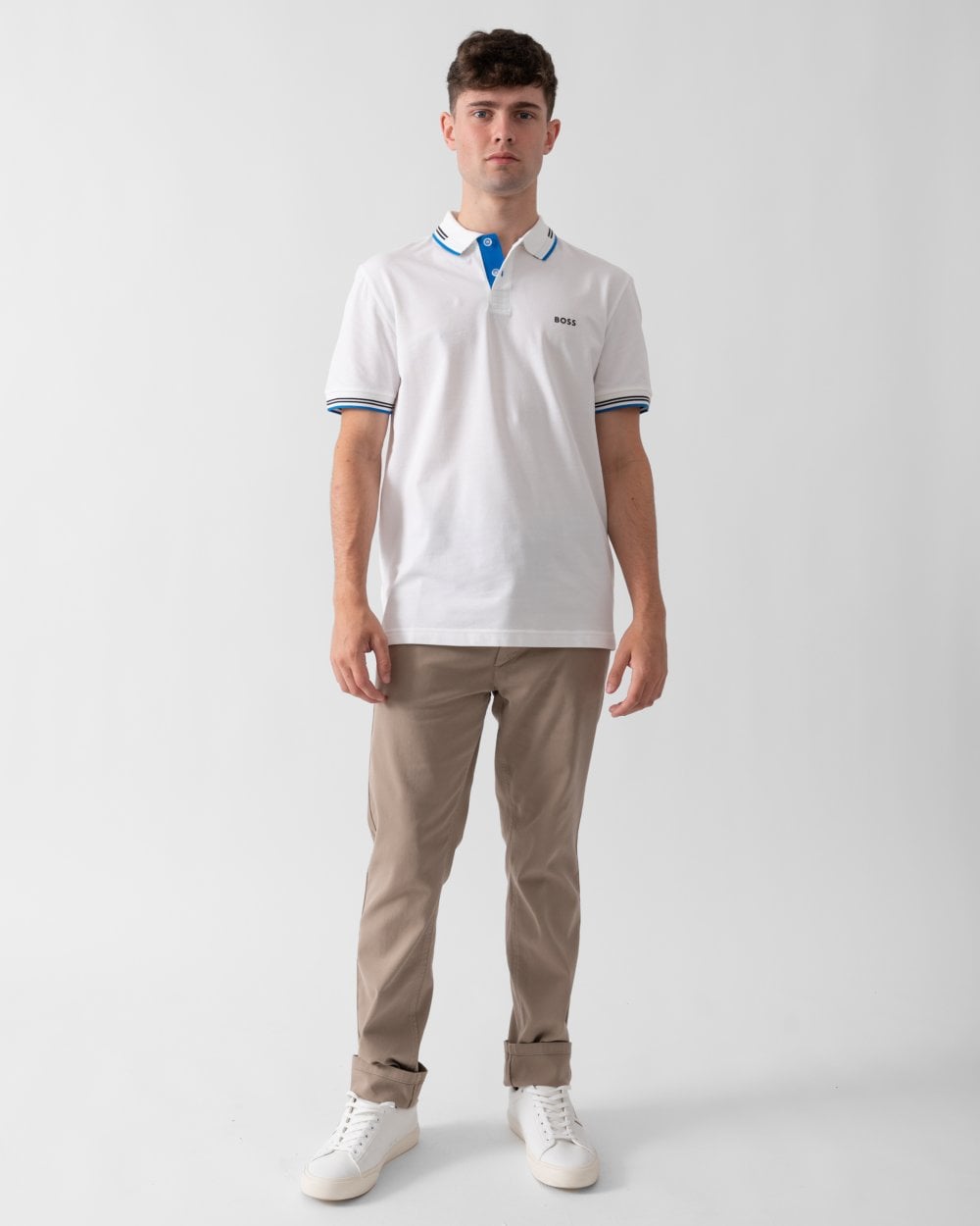 BOSS Green Paul Mens Short Sleeve Polo Shirt With Contrast Tipping - Natural 103
