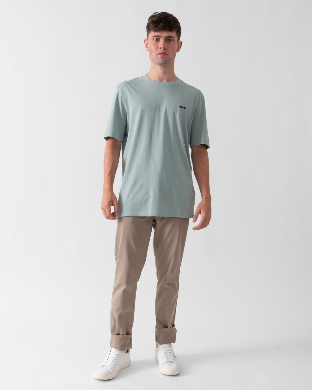 HUGO Dero222 Mens Cotton-Jersey T-Shirt with Logo Print - Open Grey 074