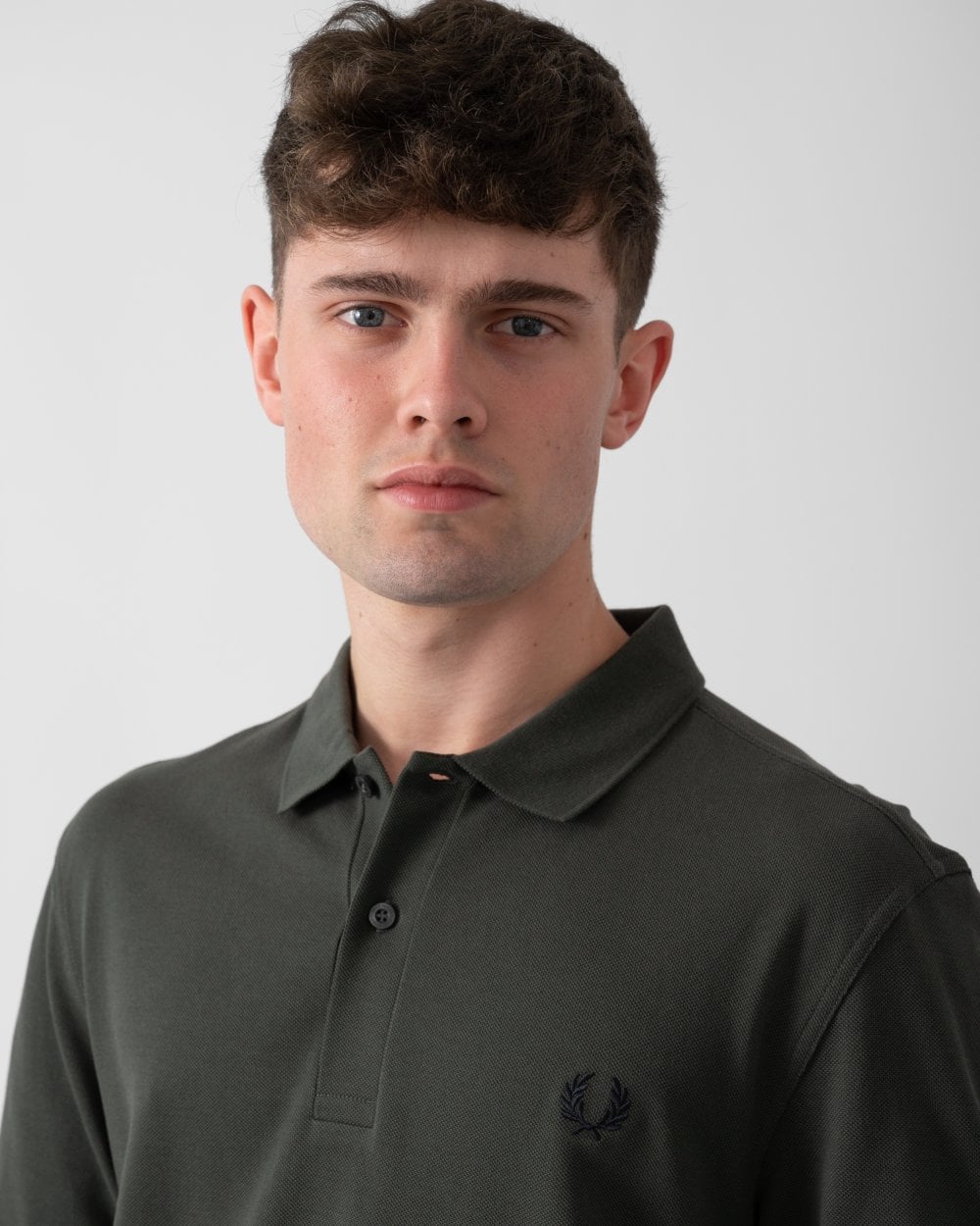 Fred Perry Mens Plain Signature Polo Shirt - Field Green/Navy X28