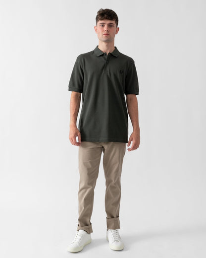 Fred Perry Mens Plain Signature Polo Shirt - Field Green/Navy X28