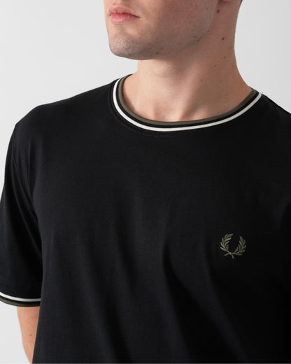 Fred Perry Mens Twin Tipped T-Shirt - Black/Ecru/Laurel Wreath Green W54