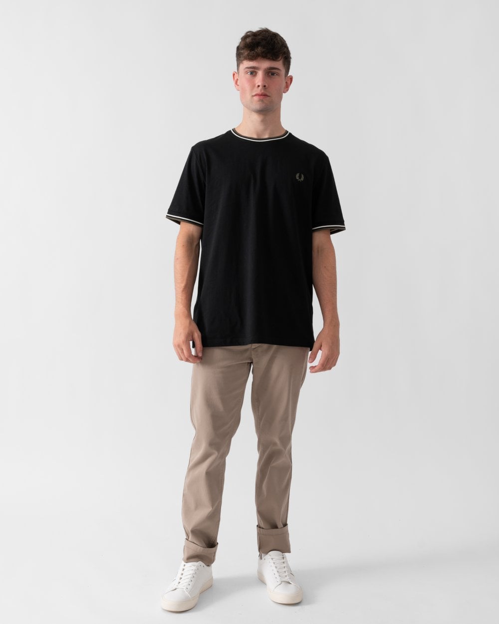 Fred Perry Mens Twin Tipped T-Shirt - Black/Ecru/Laurel Wreath Green W54