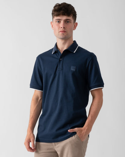 BOSS Orange Passertip Mens Short Sleeve Polo Shirt With Tipped Collar - Open Blue 464