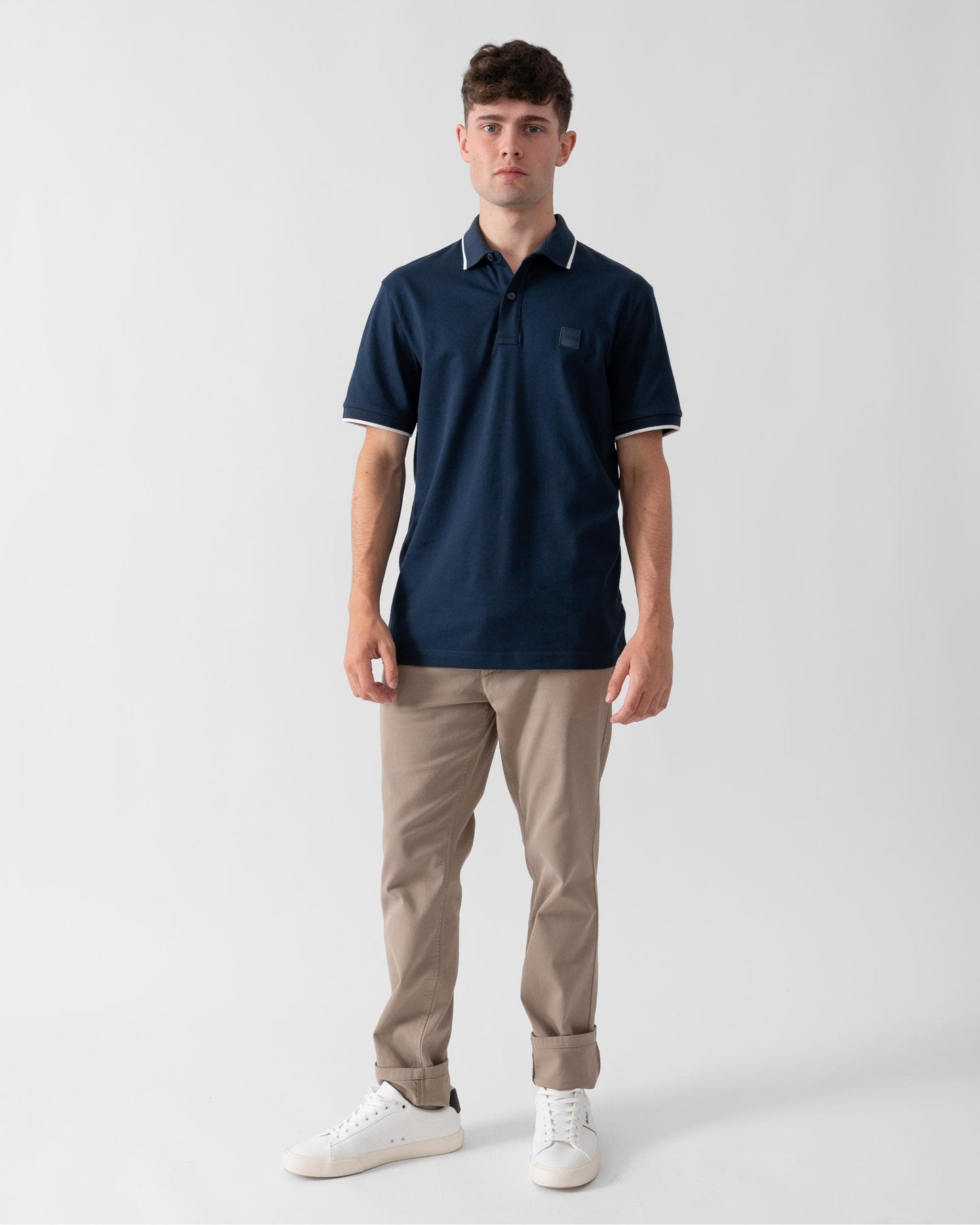 BOSS Orange Passertip Mens Short Sleeve Polo Shirt With Tipped Collar - Open Blue 464