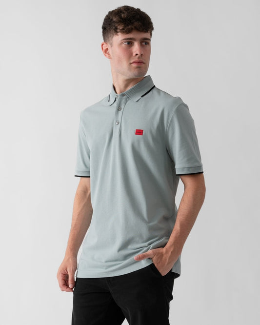 HUGO Deresino232 Mens Tipped Polo Shirt With Logo Label - Open Grey 074