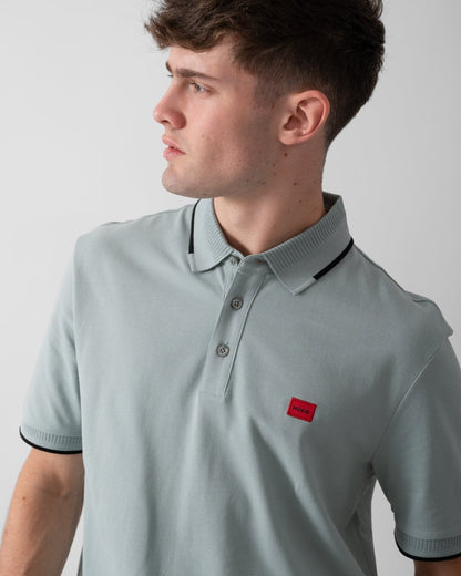 HUGO Deresino232 Mens Tipped Polo Shirt With Logo Label - Open Grey 074