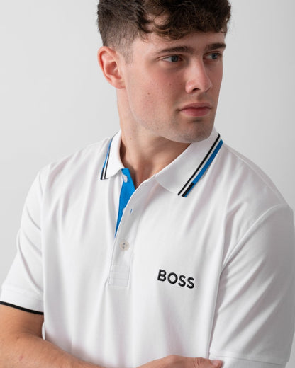 BOSS Green Paddy Pro Mens Cotton Blend Polo Shirt With Contrast Logos - Natural 102