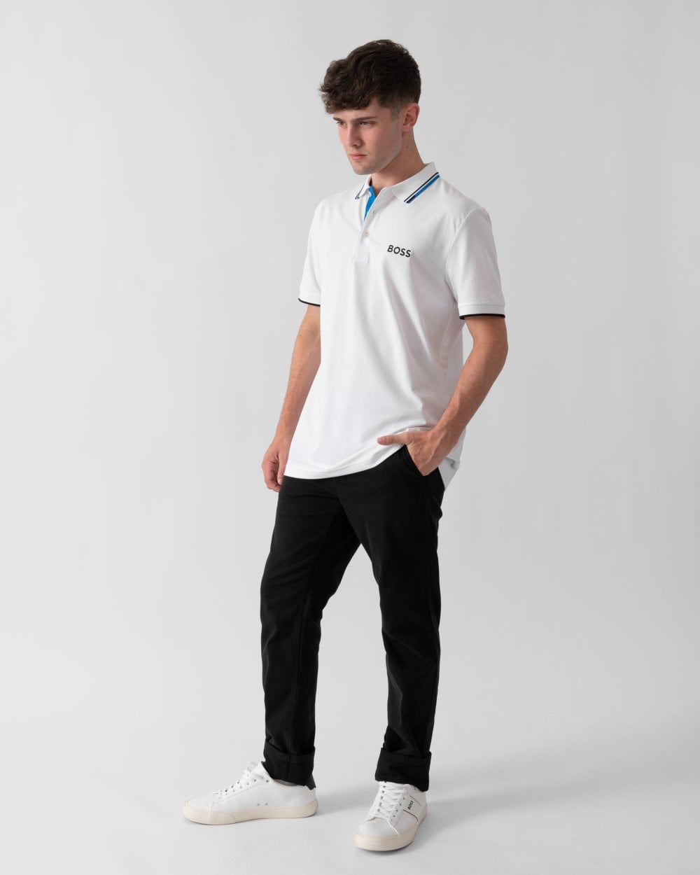 BOSS Green Paddy Pro Mens Cotton Blend Polo Shirt With Contrast Logos - Natural 102