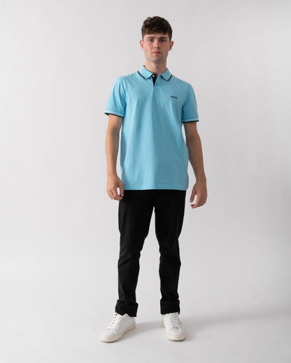 BOSS Green Paul Mens Short Sleeve Polo Shirt With Contrast Tipping - Turquoise/Aqua 447