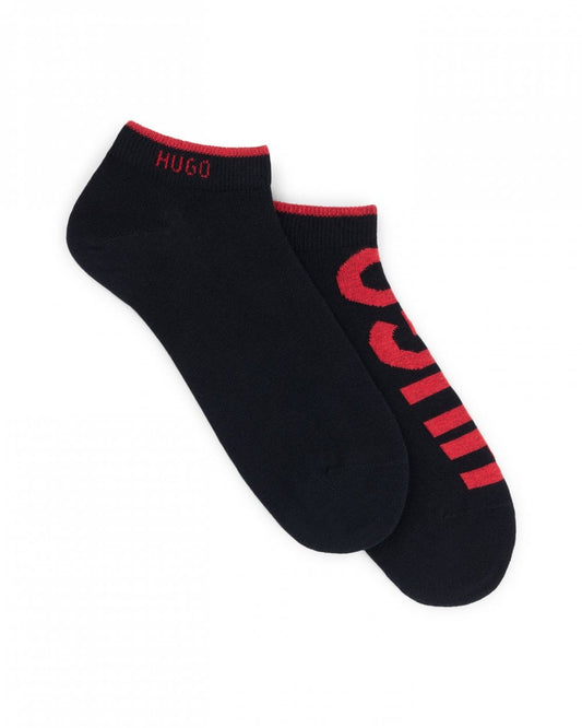 HUGO 2-Pack Mens Ankle Length Combed Cotton Socks with Logo NOS - Black 001