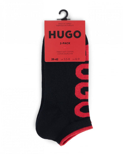 HUGO 2-Pack Mens Ankle Length Combed Cotton Socks with Logo NOS - Black 001