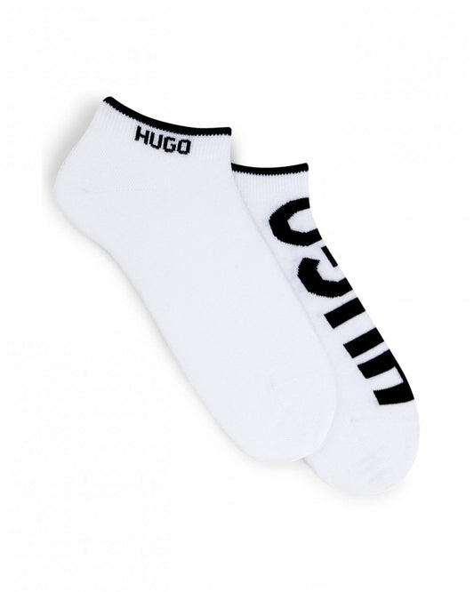 HUGO 2-Pack Mens Ankle Length Combed Cotton Socks with Logo NOS - White 100