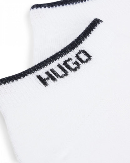 HUGO 2-Pack Mens Ankle Length Combed Cotton Socks with Logo NOS - White 100