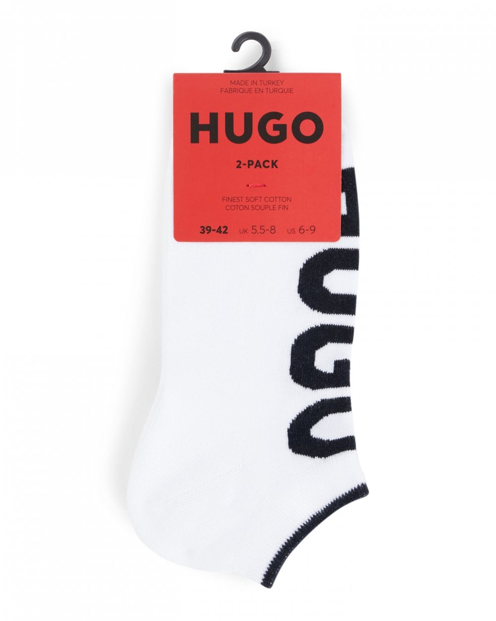 HUGO 2-Pack Mens Ankle Length Combed Cotton Socks with Logo NOS - White 100
