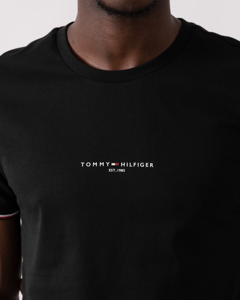Tommy Hilfiger Tommy Logo Tipped Mens T-Shirt - Black