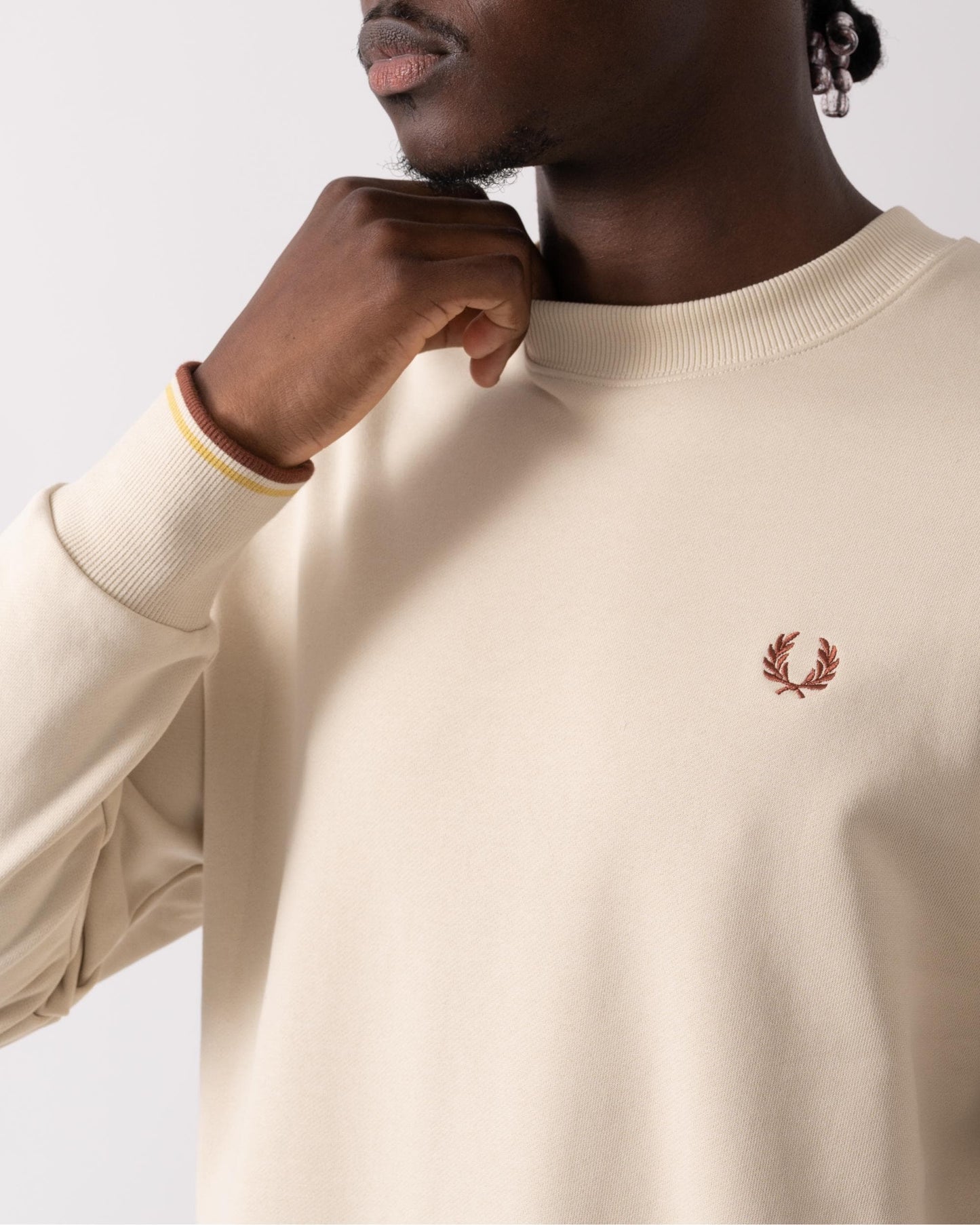 Fred Perry Mens Crew Neck Sweatshirt - Oatmeal/Whisky Brown W69