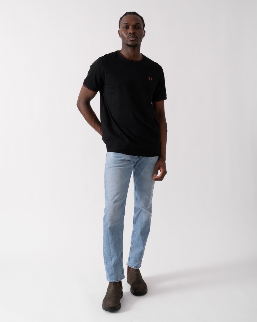 Fred Perry Mens Twin Tipped T-Shirt - Black/Carrington Road Brick/Whiskey Brown W68