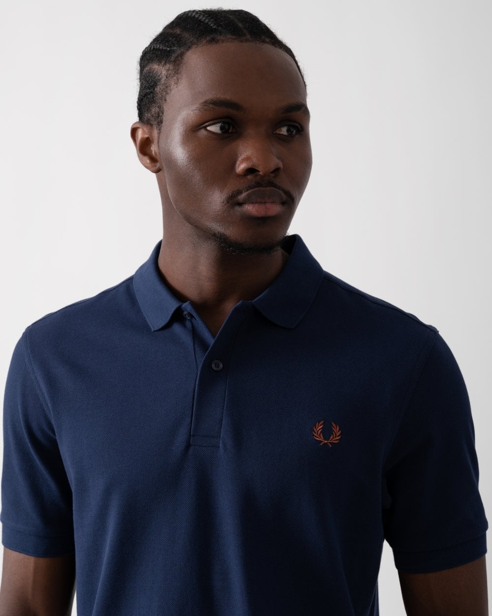 Fred Perry Mens Plain Signature Polo Shirt - French Navy/Whisky Brown W73