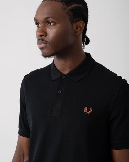 Fred Perry Mens Plain Signature Polo Shirt - Black/Whisky Brown U35
