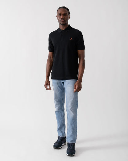 Fred Perry Mens Plain Signature Polo Shirt - Black/Whisky Brown U35
