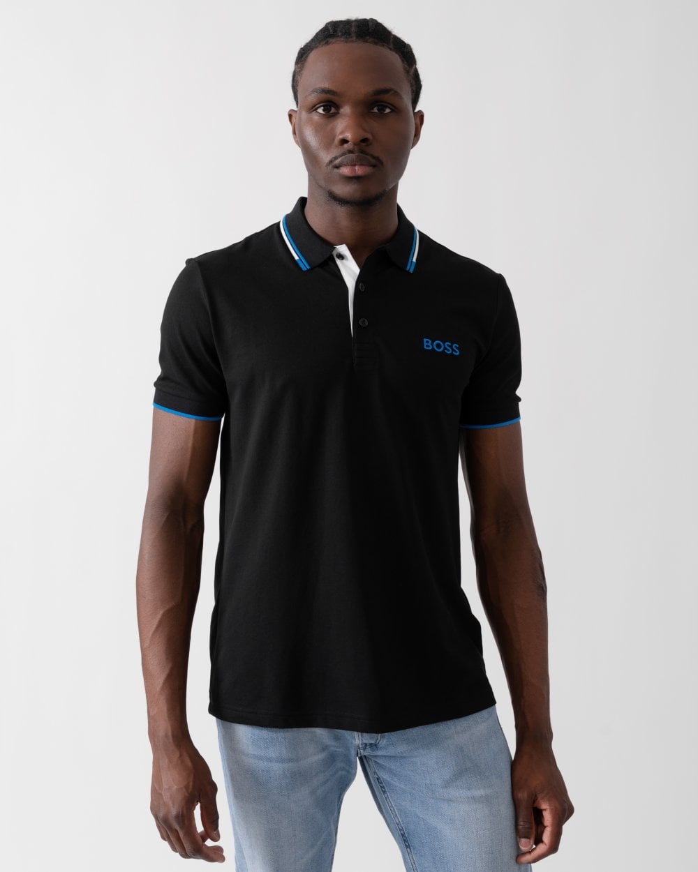 BOSS Green Paddy Pro Mens Cotton Blend Polo Shirt With Contrast Logos - Black 006