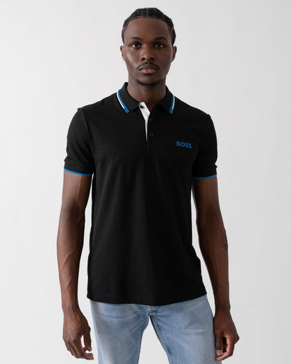 BOSS Green Paddy Pro Mens Cotton Blend Polo Shirt With Contrast Logos - Black 006