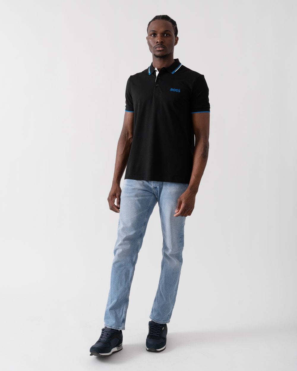 BOSS Green Paddy Pro Mens Cotton Blend Polo Shirt With Contrast Logos - Black 006