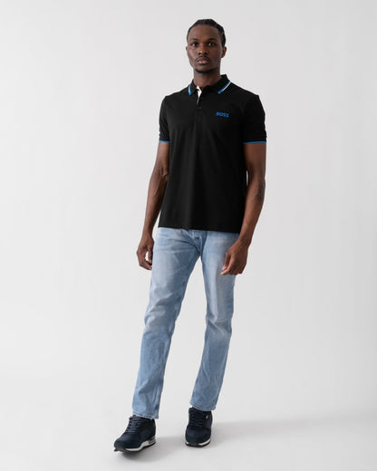 BOSS Green Paddy Pro Mens Cotton Blend Polo Shirt With Contrast Logos - Black 006