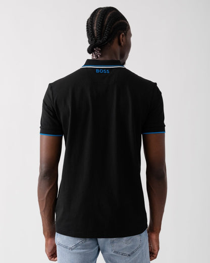 BOSS Green Paddy Pro Mens Cotton Blend Polo Shirt With Contrast Logos - Black 006