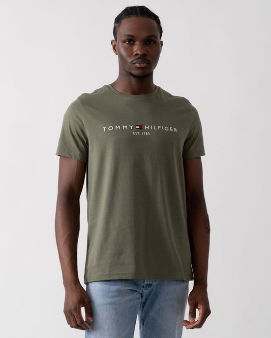 Tommy Hilfiger Tommy Logo Basic Mens T-Shirt - Battle Green - CHO - Designer Mens Logo T-Shirts