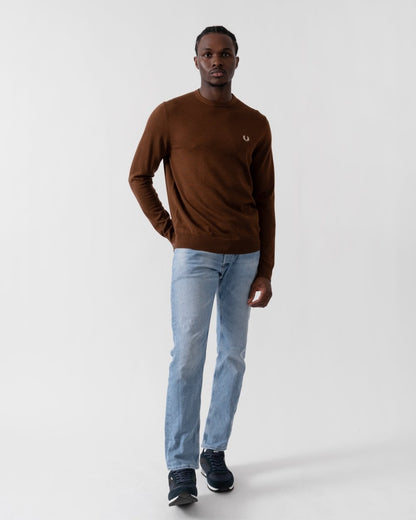 Fred Perry Mens Classic Crewneck Jumper - Whisky Brown S54