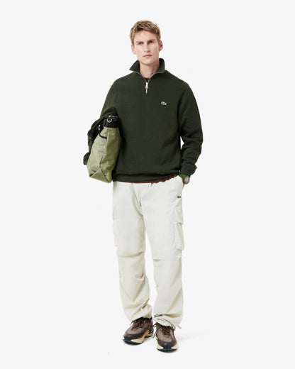 Lacoste Mens Zippered Stand-Up Collar Cotton Sweatshirt - Sapwood L7A