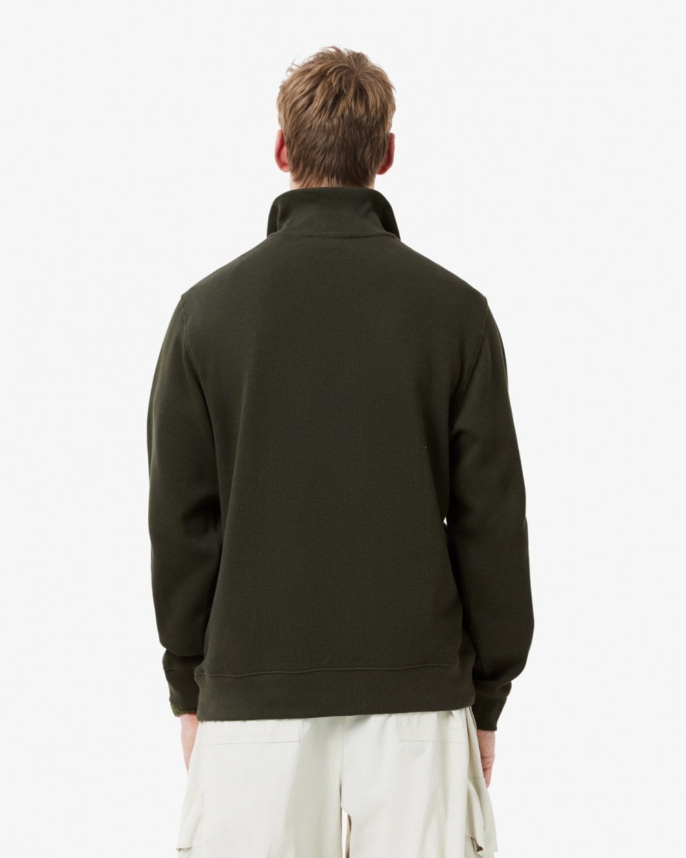 Lacoste Mens Zippered Stand-Up Collar Cotton Sweatshirt - Sapwood L7A