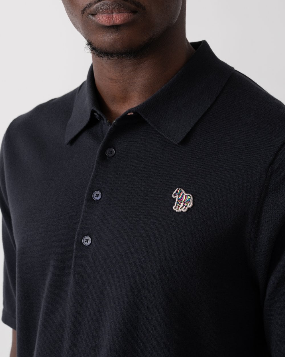 Paul Smith PS Paul Smith Mens Short Sleeve Knitted Polo Shirt With Zebra Badge