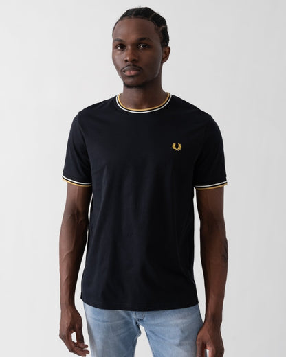 Fred Perry Mens Twin Tipped T-Shirt - Navy/Ecru/Honeycomb W53
