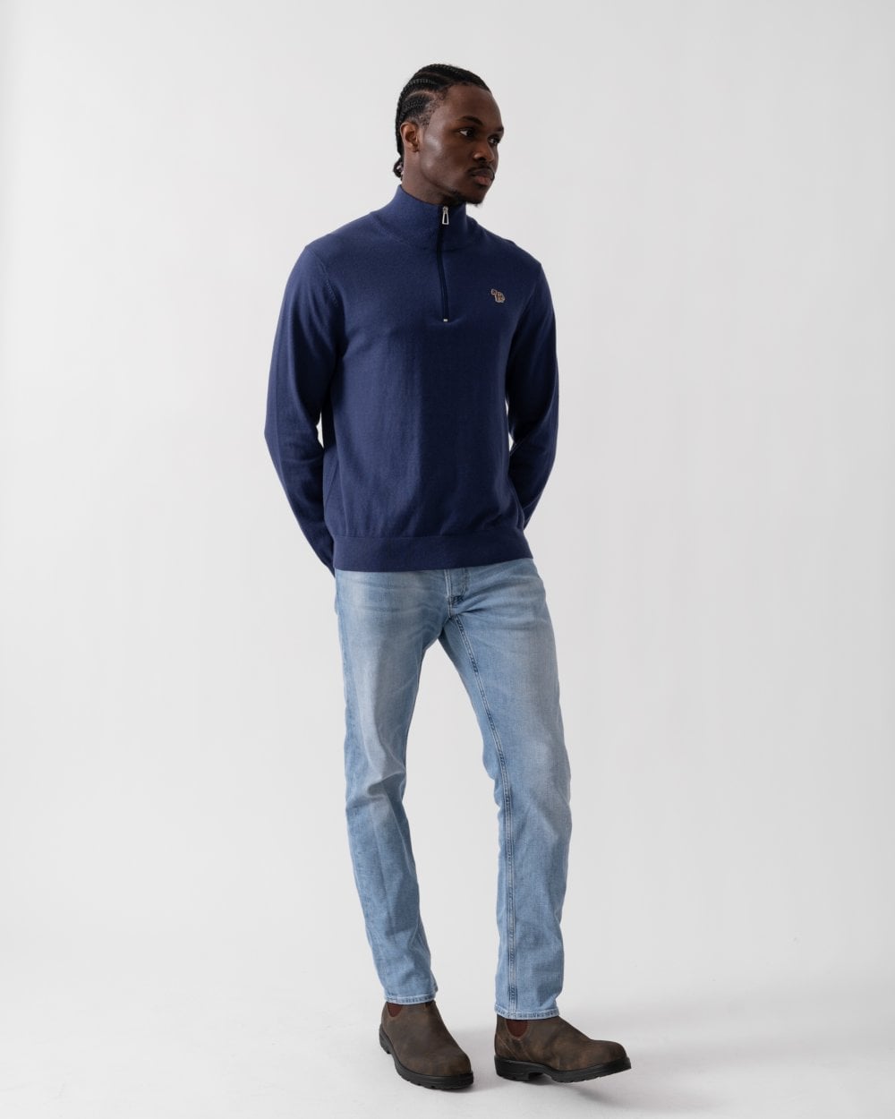 PS Paul Smith Mens Zebra Badge 1/4 Zip Jumper - 46 Blue