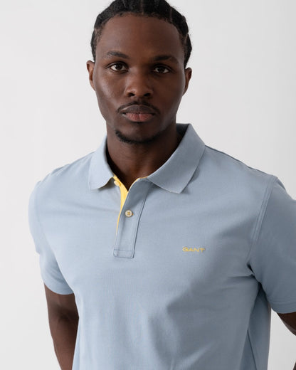 GANT Regular Fit Short Sleeve Contrast Pique Rugger - 474 Dove Blue